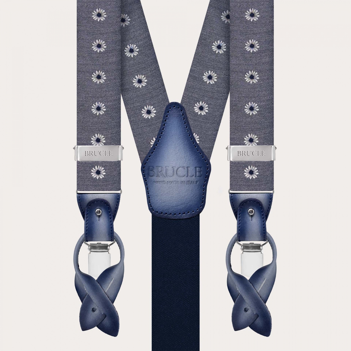 Gray floral silk suspenders and bow tie set