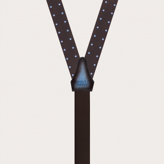 Narrow brown polka dot silk suspenders for buttons