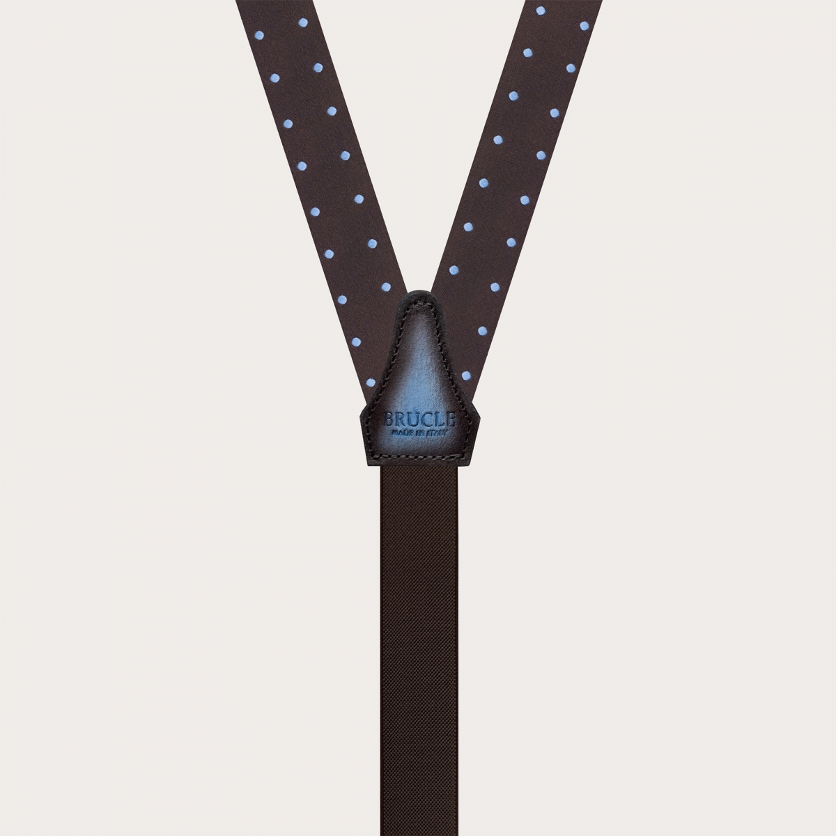 Narrow brown polka dot silk suspenders for buttons