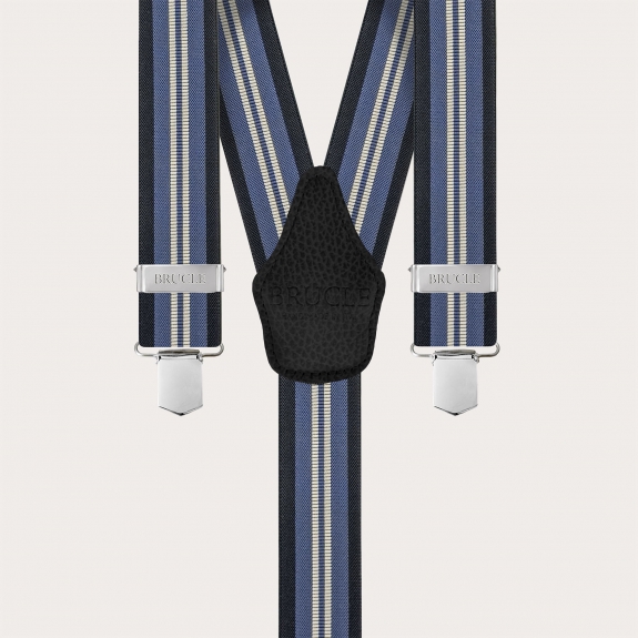 Blue and light blue striped suspenders, clip-on only