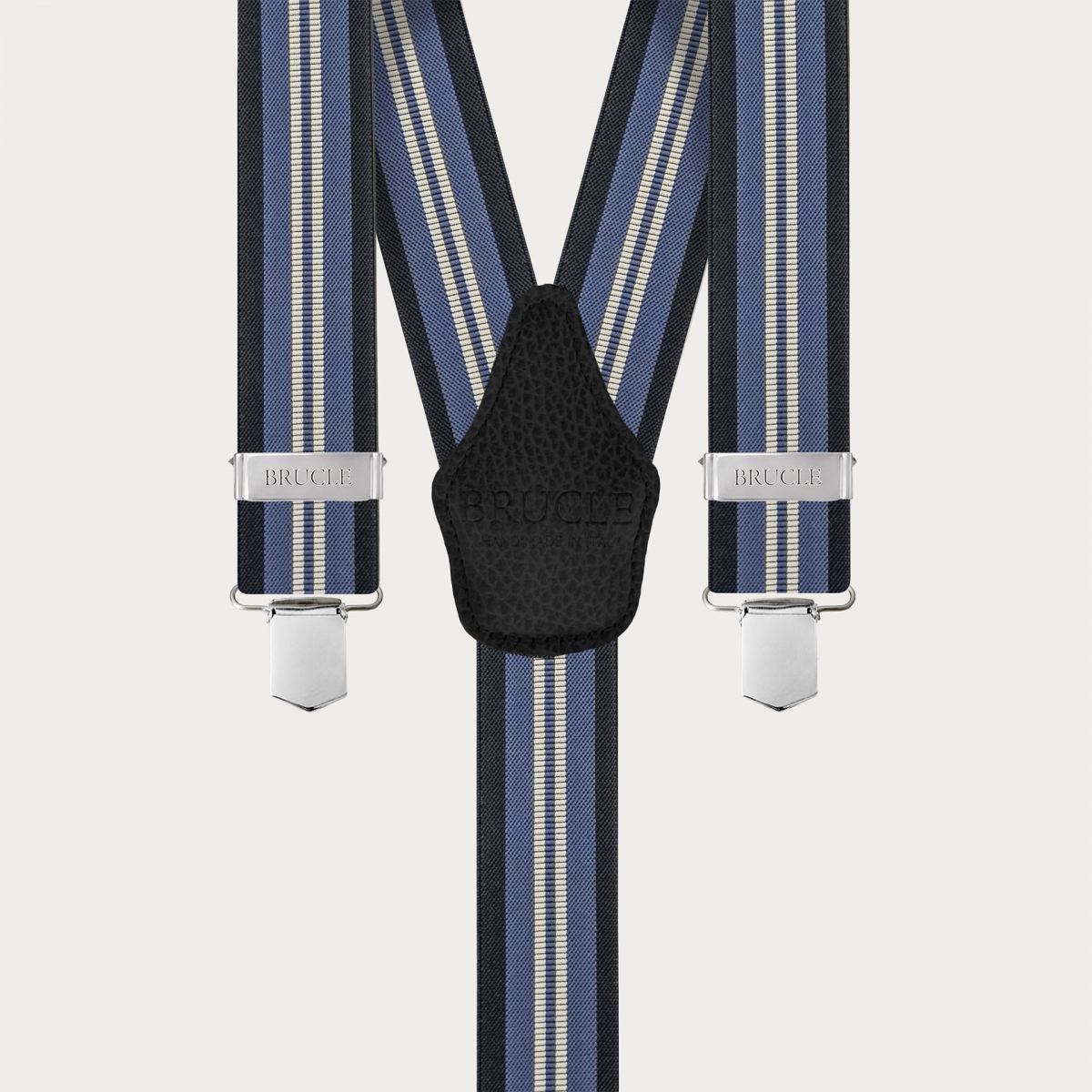 Blue and light blue striped suspenders, clip-on only