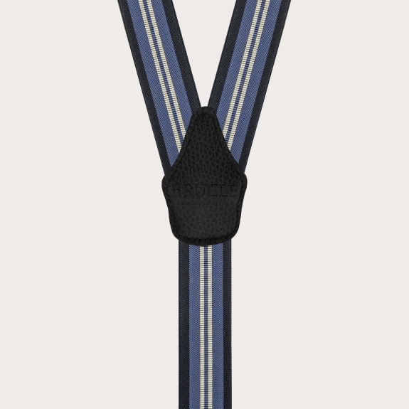 Blue and light blue striped suspenders, clip-on only