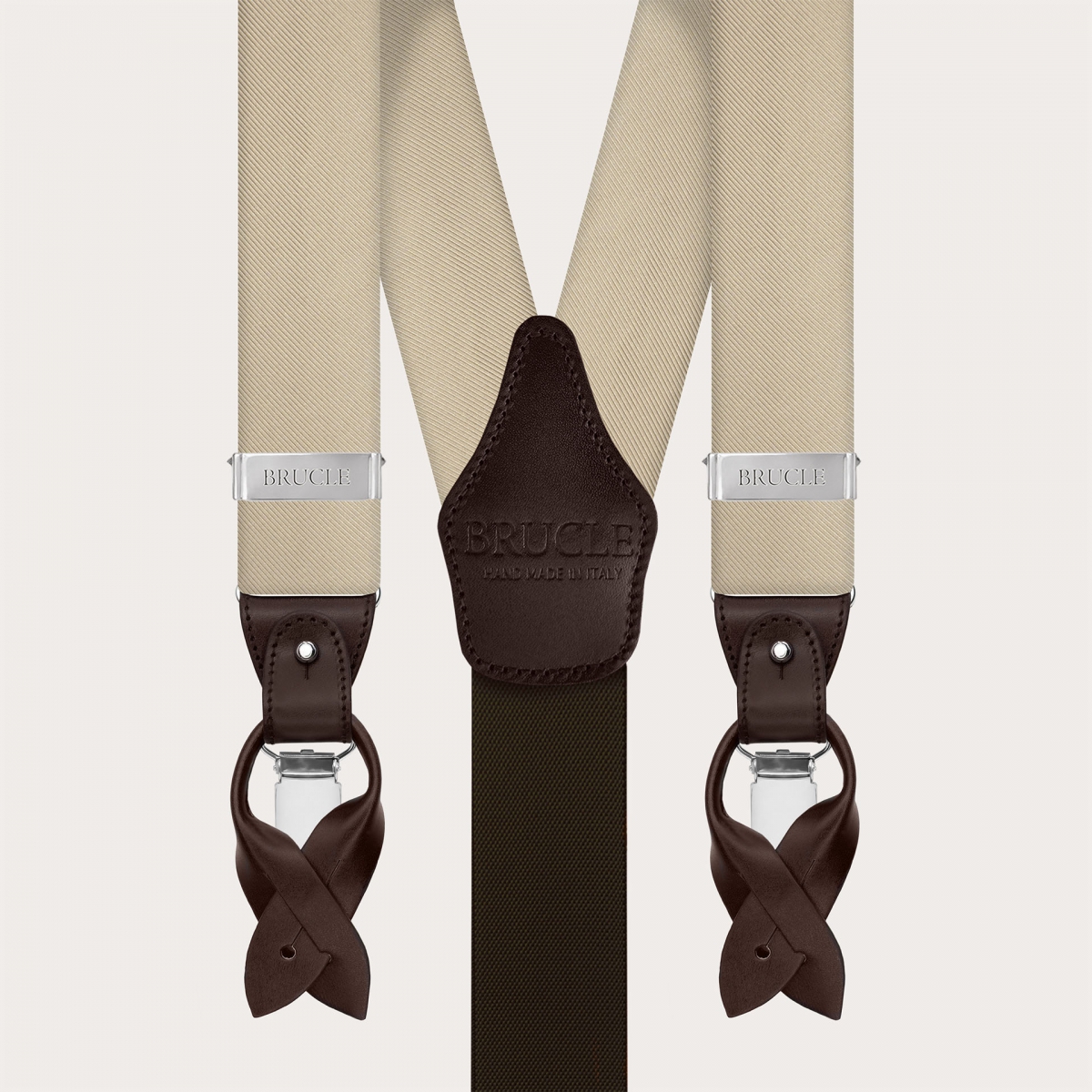 Men's suspenders in champagne silk for buttons or clips