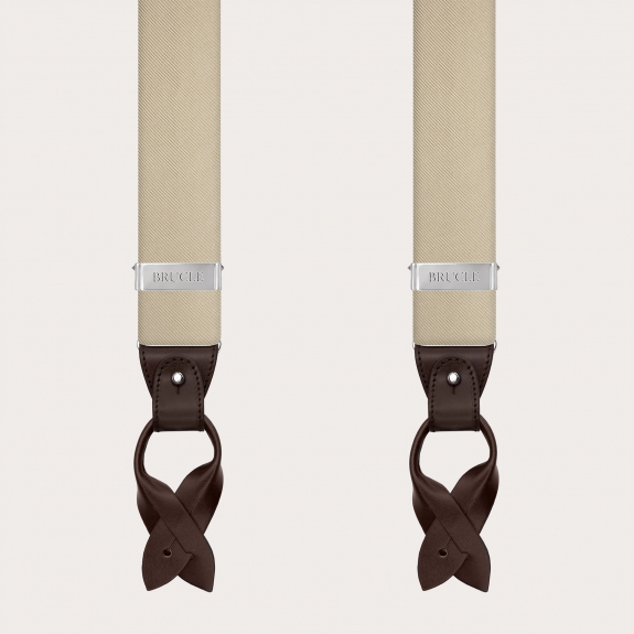 Men's suspenders in champagne silk for buttons or clips