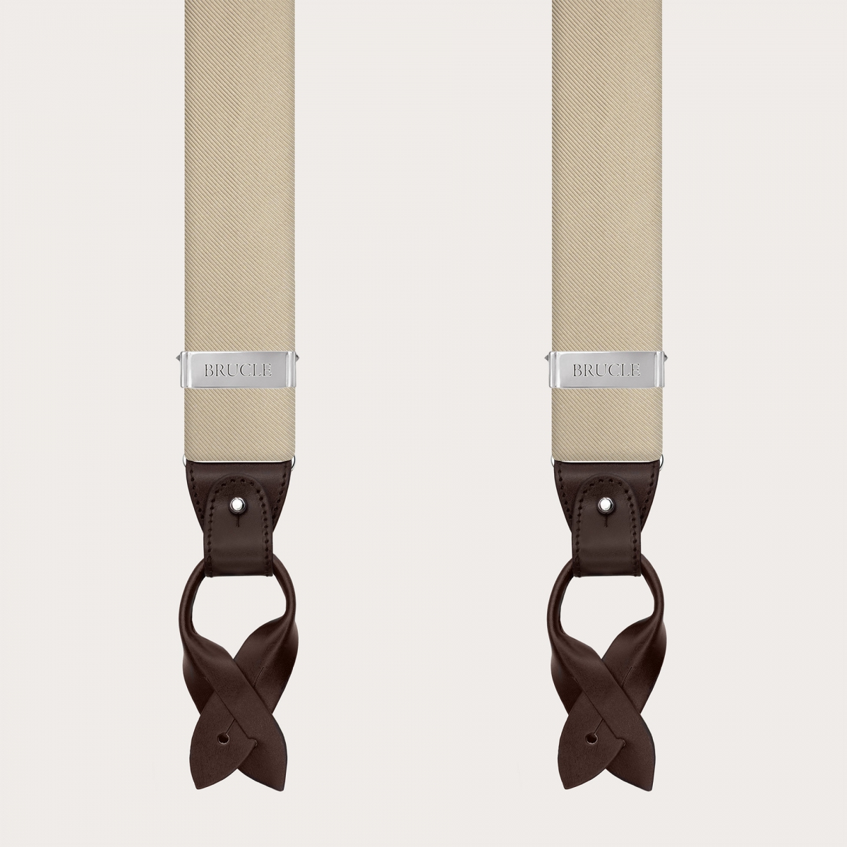 Men's suspenders in champagne silk for buttons or clips