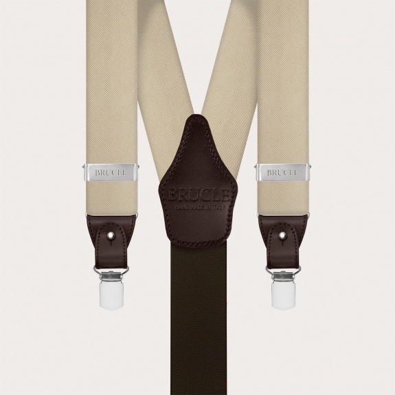 Men's suspenders in champagne silk for buttons or clips