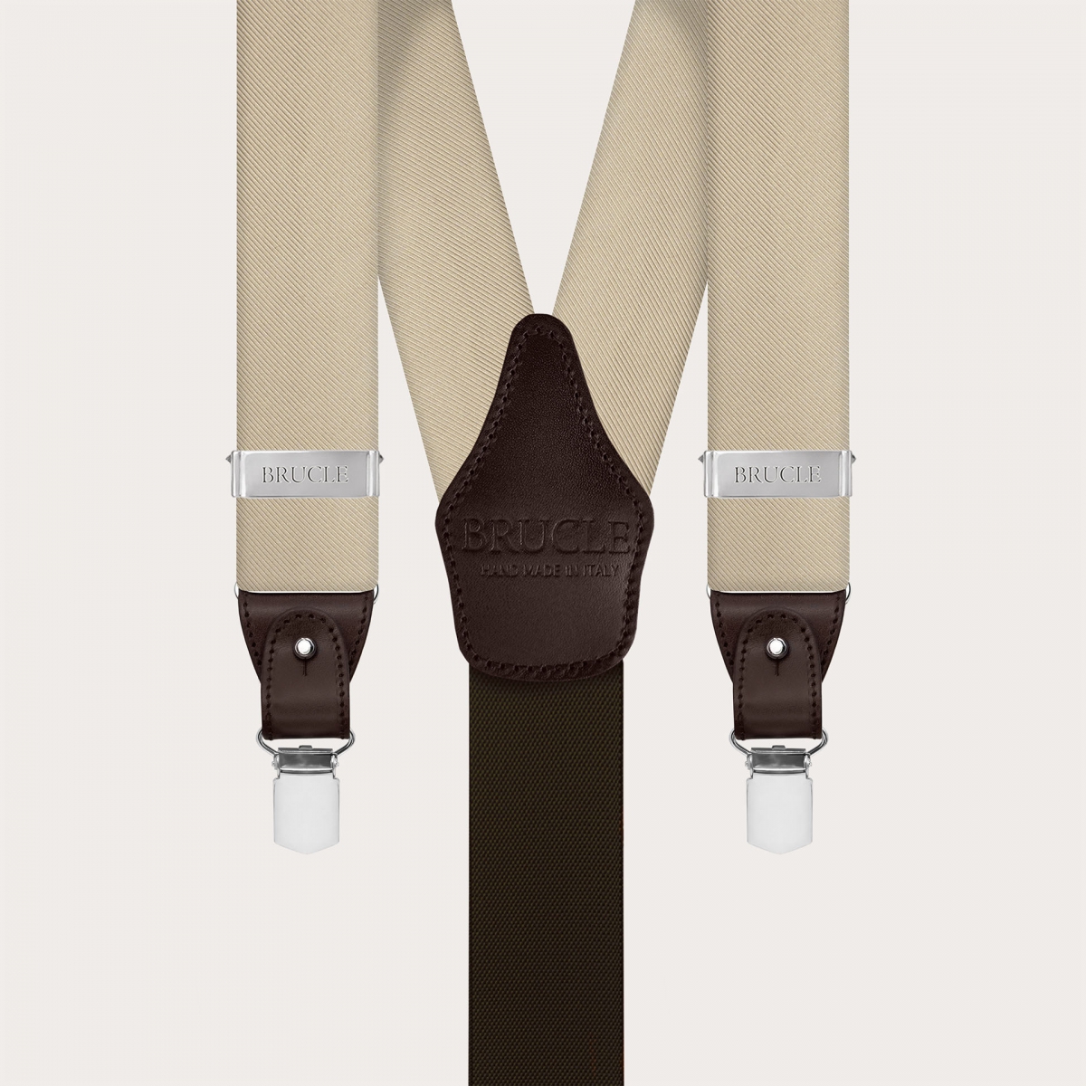 Men's suspenders in champagne silk for buttons or clips