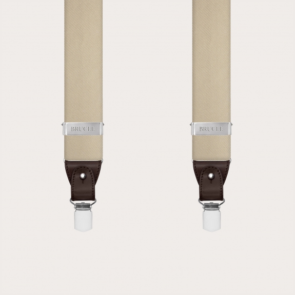 Men's suspenders in champagne silk for buttons or clips