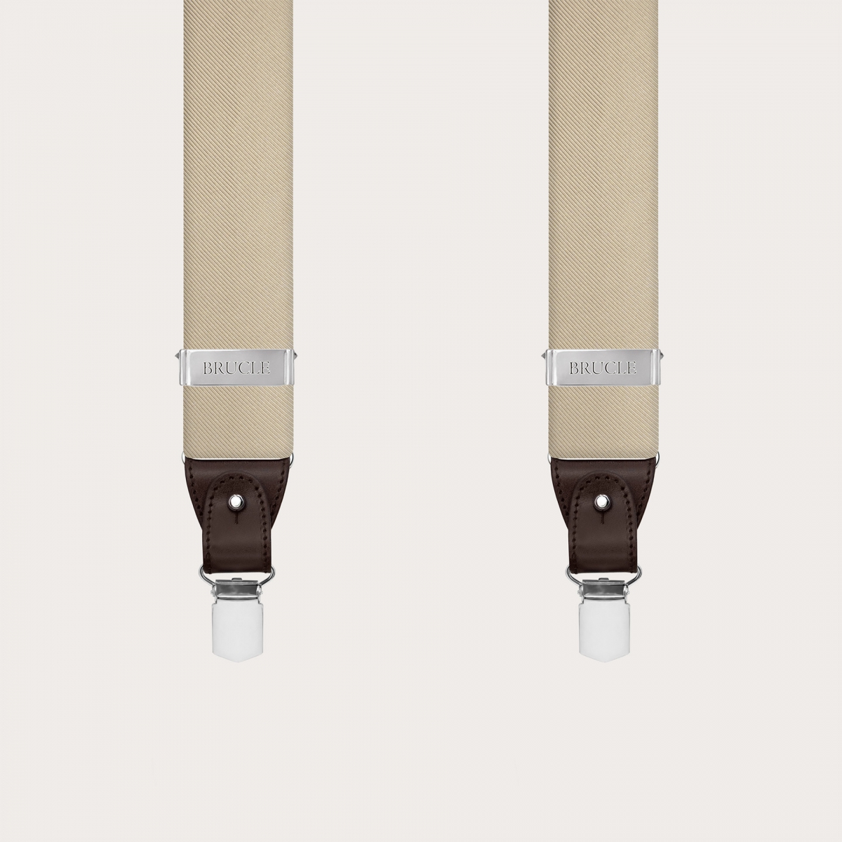 Men's suspenders in champagne silk for buttons or clips