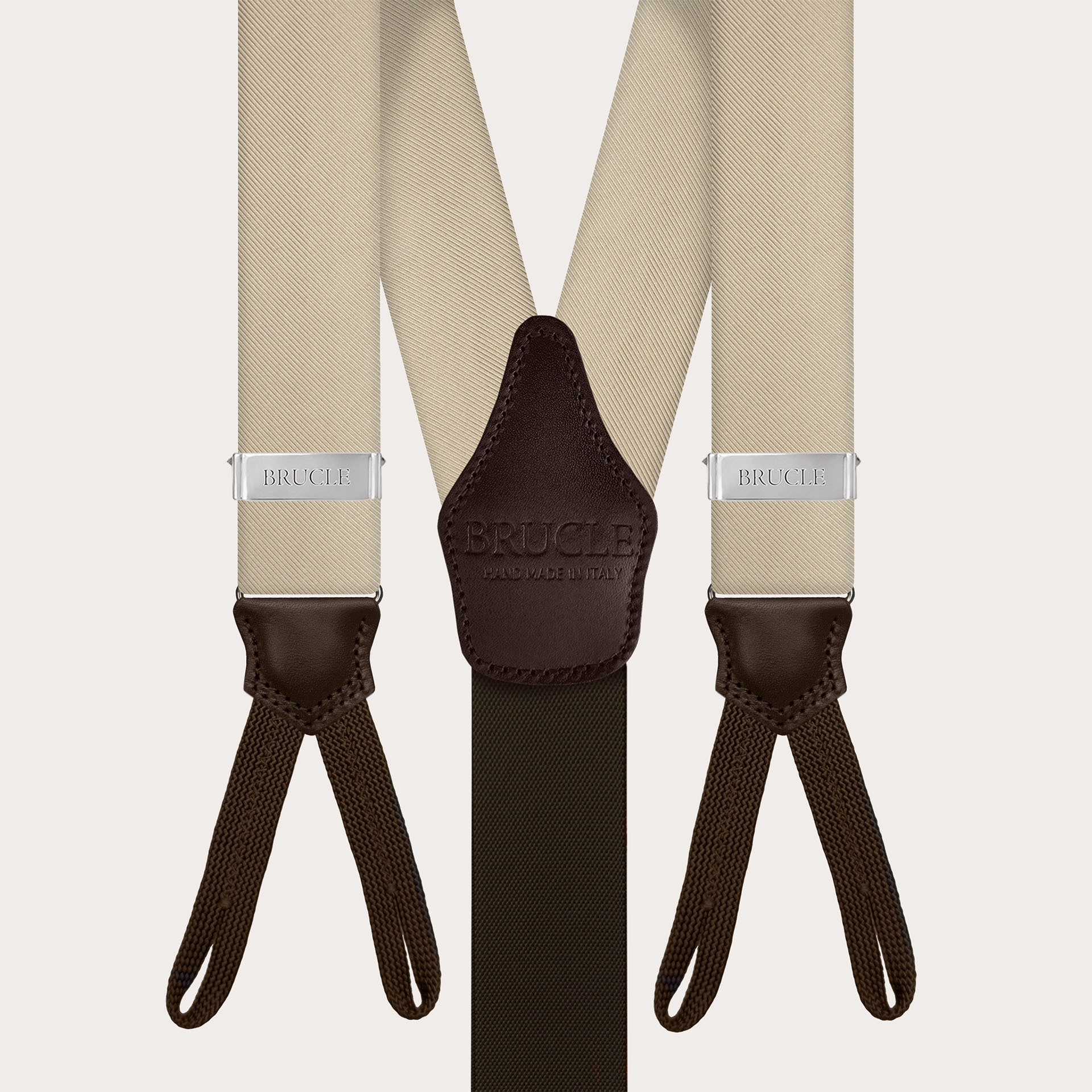 Men's silk braces with buttonholes in champagne color