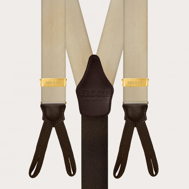 Gold silk suspenders with buttonholes