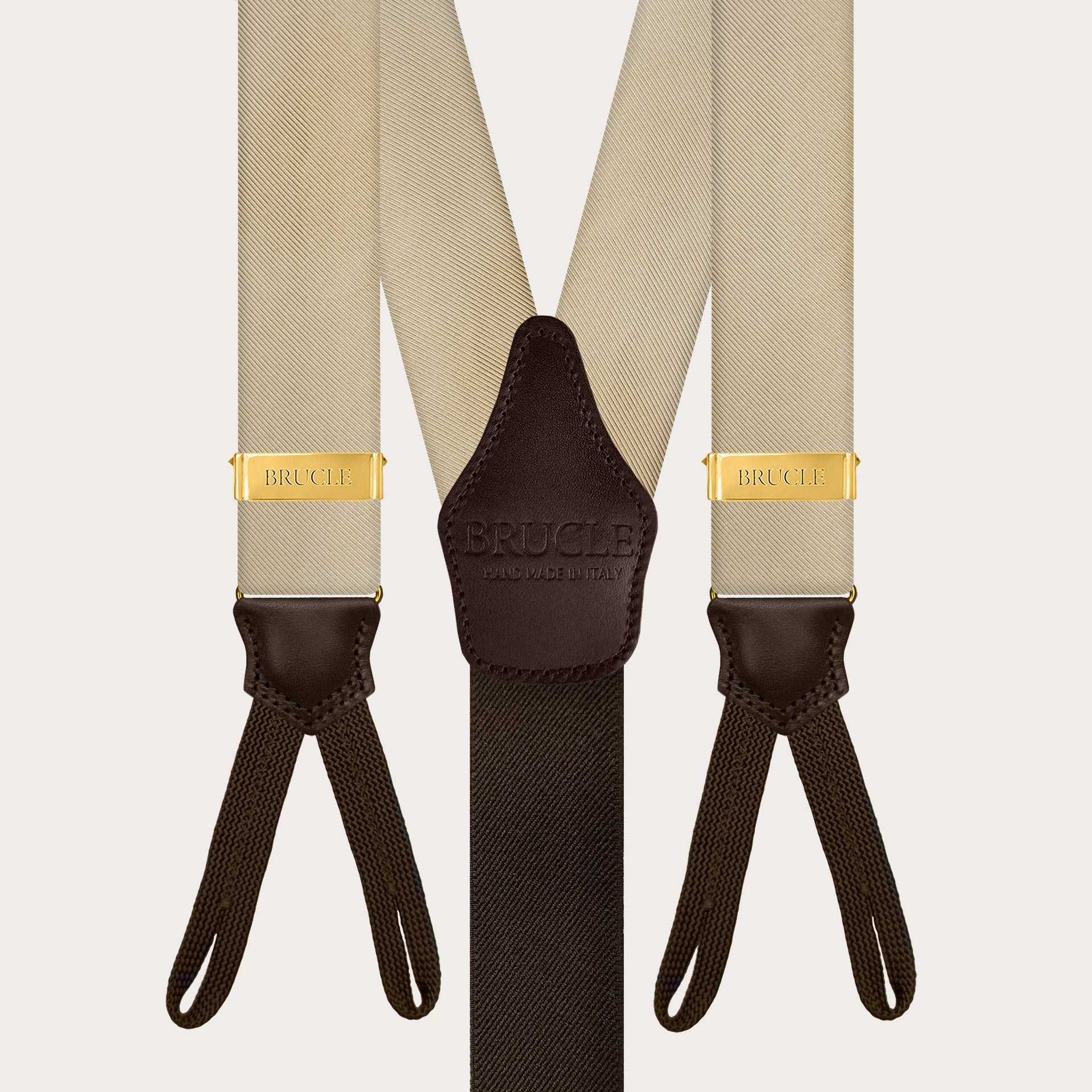 Gold silk suspenders with buttonholes