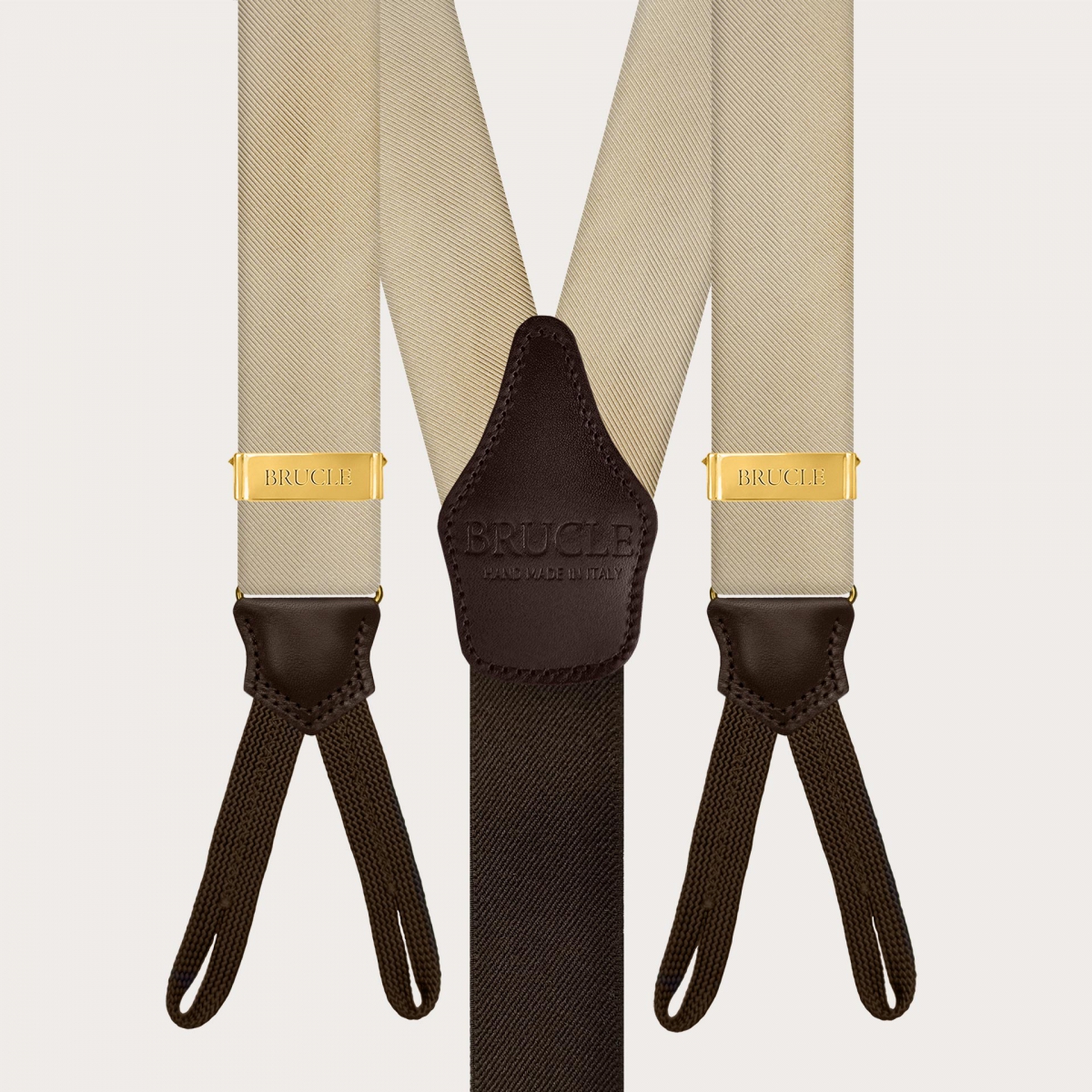 Gold silk suspenders with buttonholes