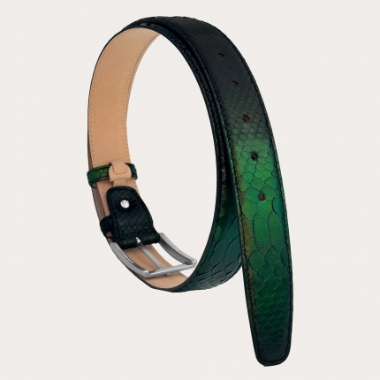 Refined belt in shiny green python leather