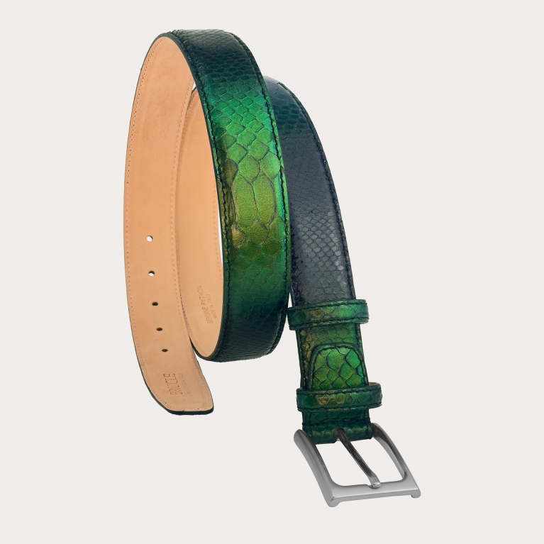 Refined belt in shiny green python leather