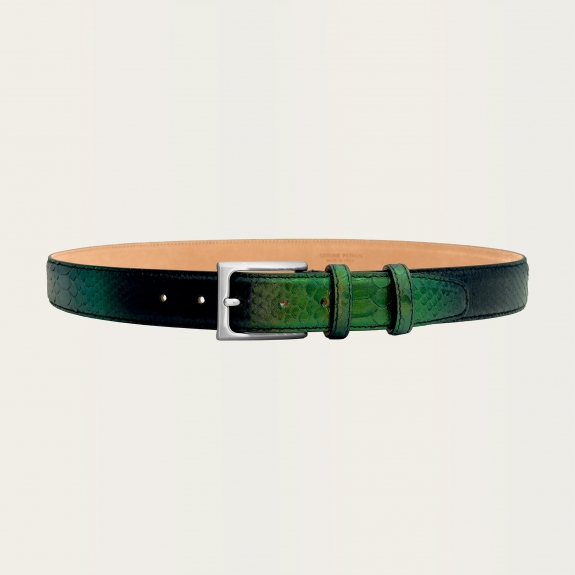 Refined belt in shiny green python leather