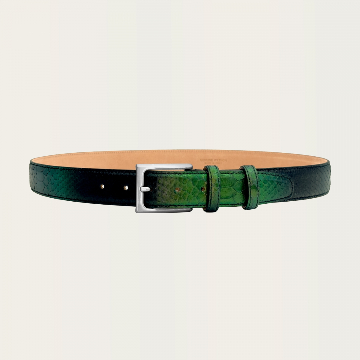 Ceinture raffinée en cuir de python vert brillant