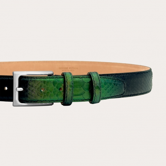 Refined belt in shiny green python leather