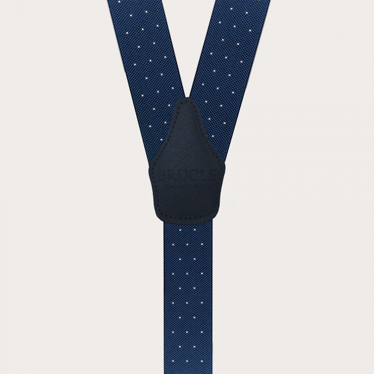 Blue polka dot suspenders, dual-use with buttons and nickel-free clips