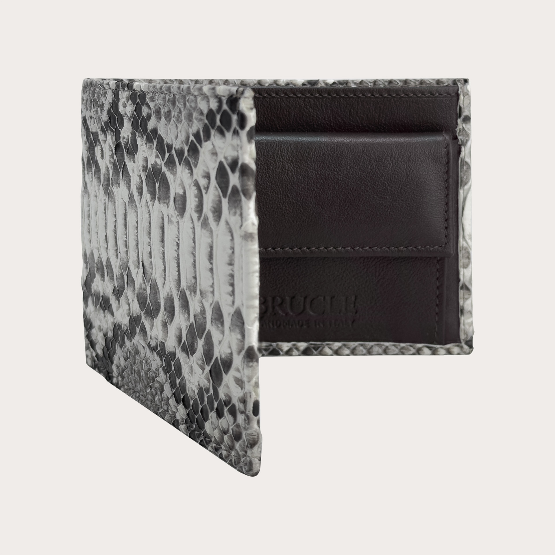 Genuine python bifold wallet with coin purse, rock