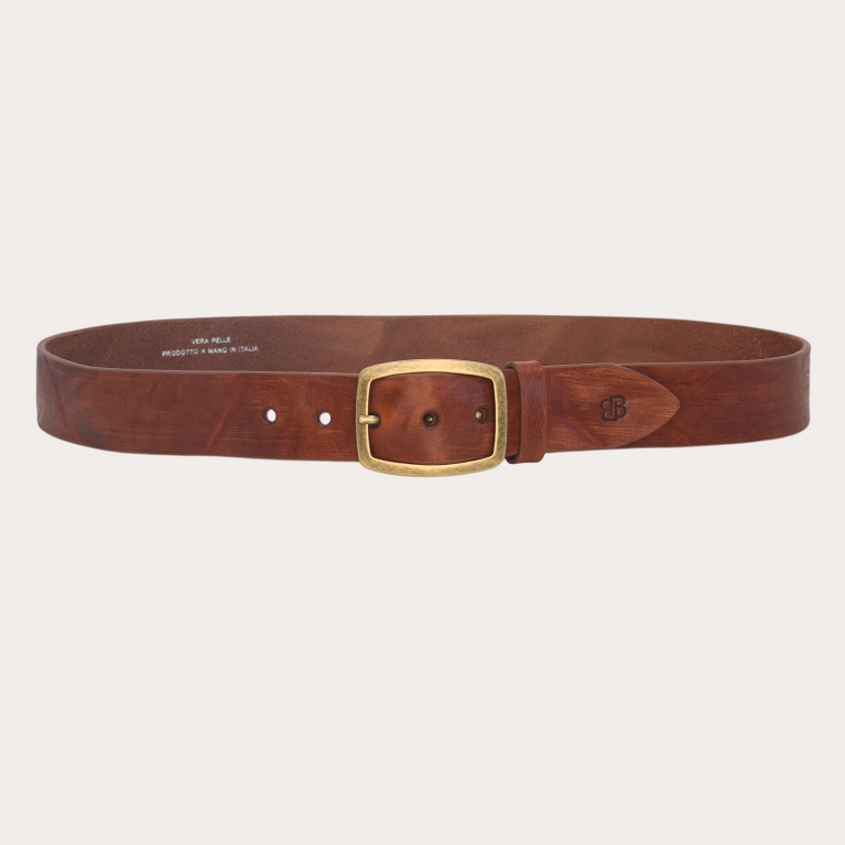 Casual leather belt with a distressed effect