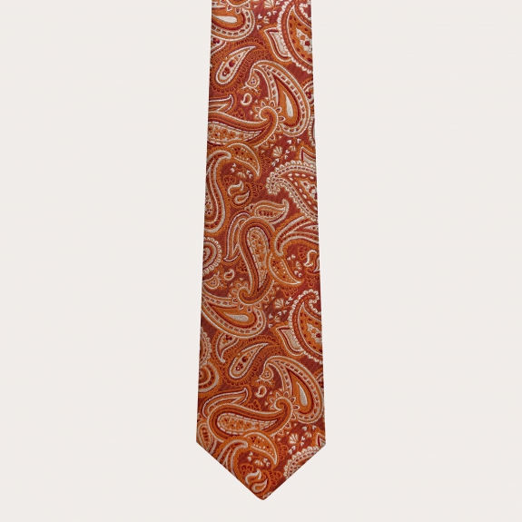 Conjunto de tirantes y corbata de seda con estampado paisley naranja