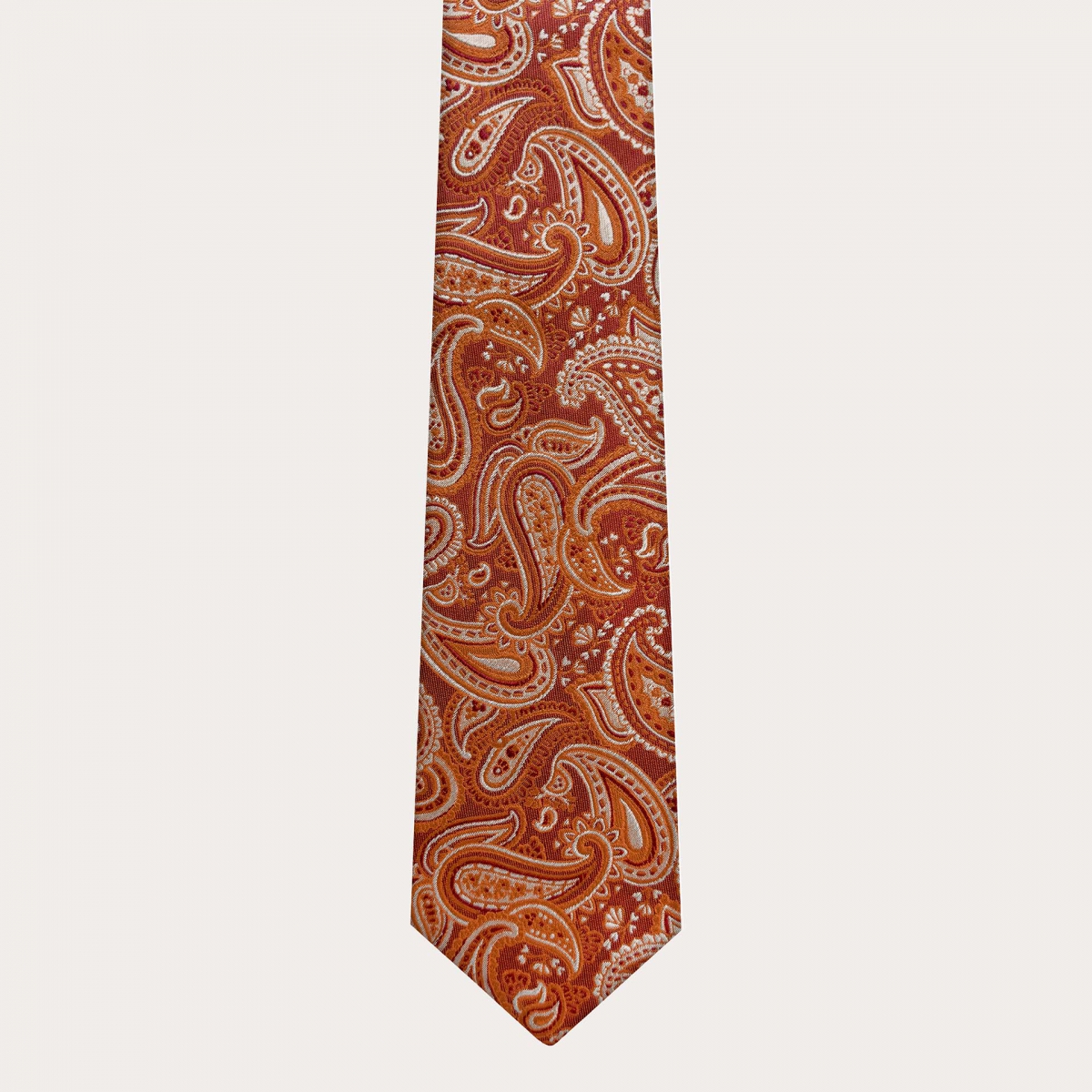 Silk suspender and tie set with orange paisley pattern