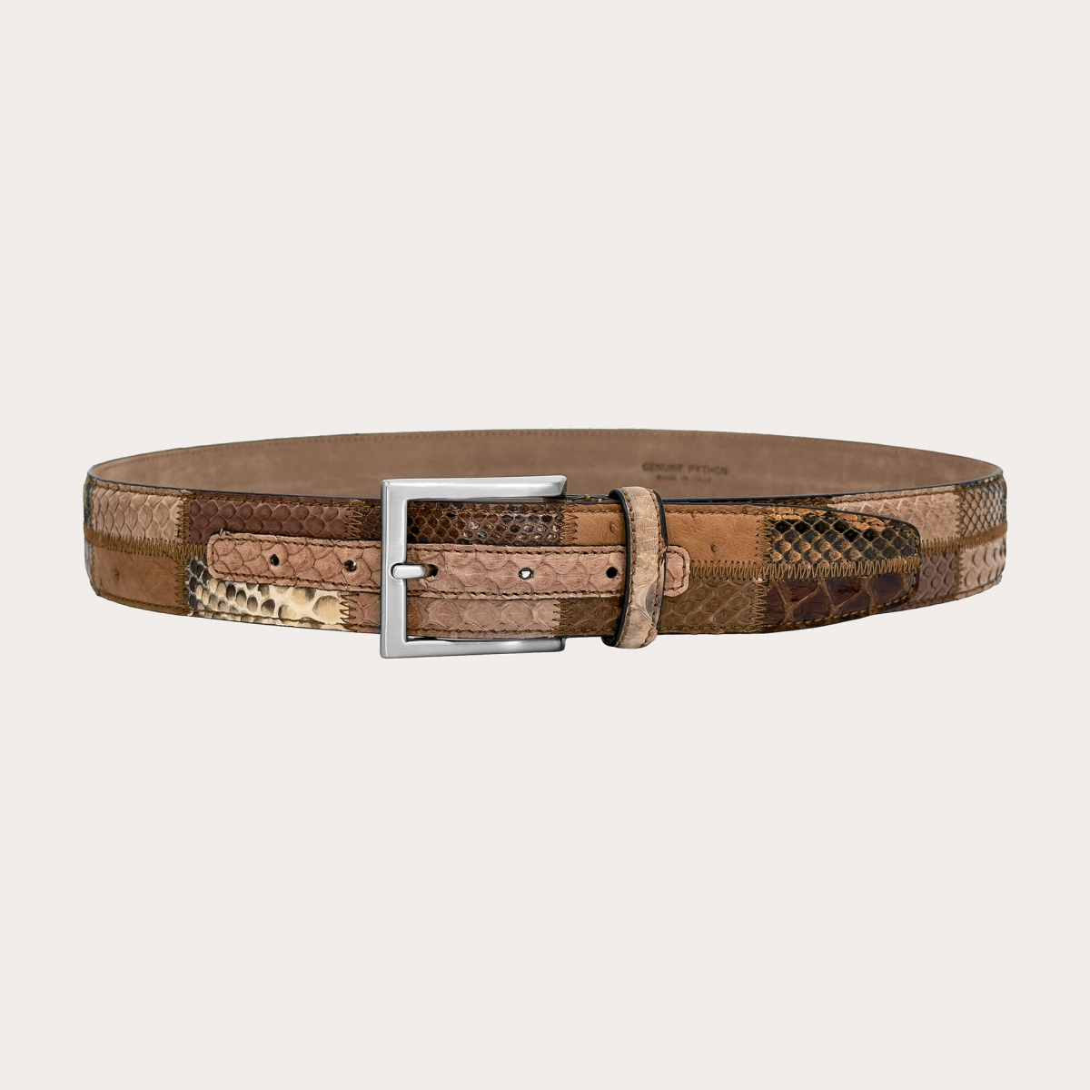 Patchwork python belt in tan leather