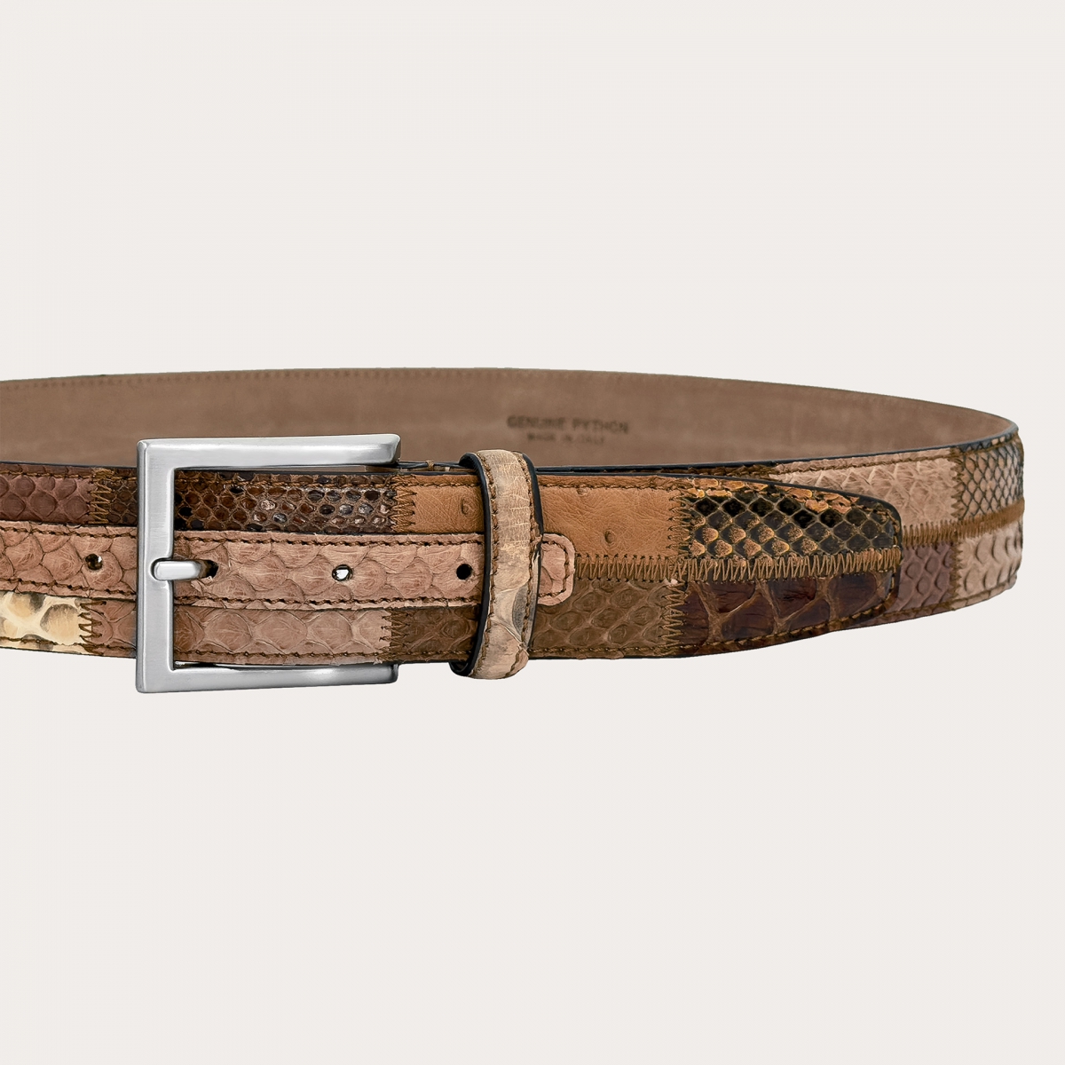 Patchwork python belt in tan leather