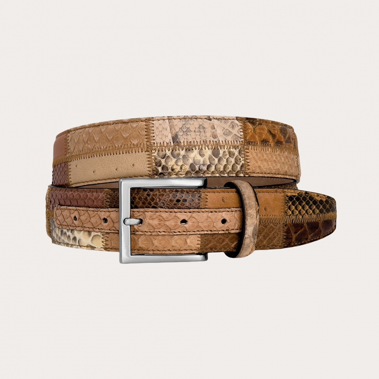 Patchwork python belt in tan leather