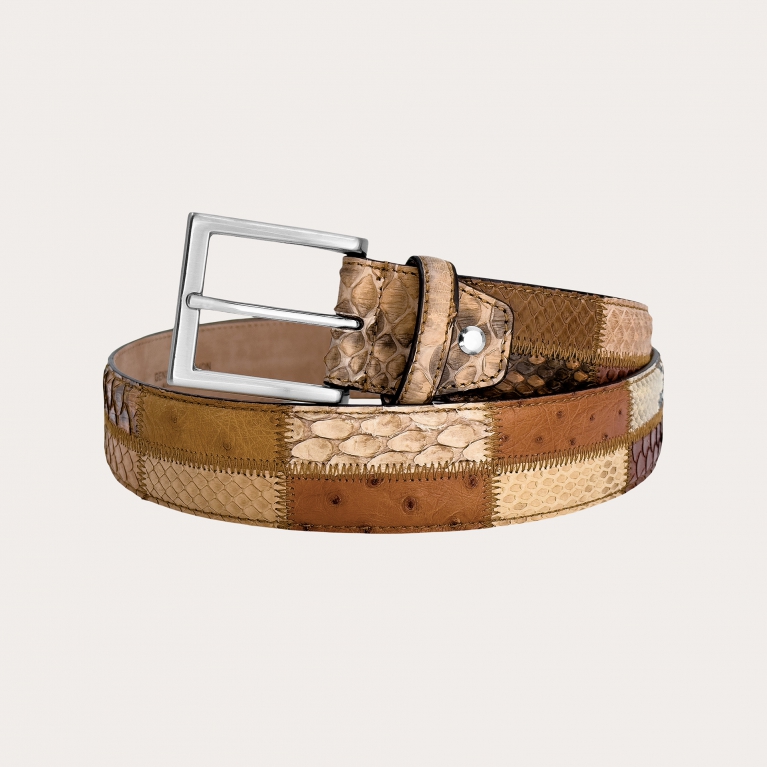 Patchwork python belt in tan leather