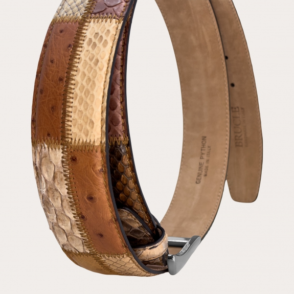 Patchwork python belt in tan leather