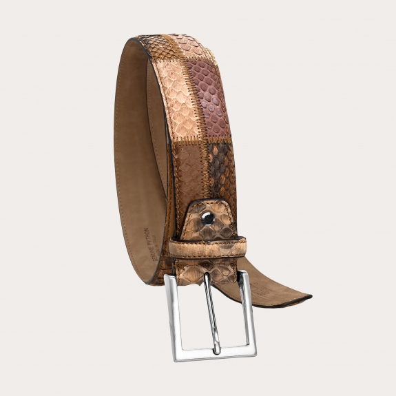 Patchwork python belt in tan leather