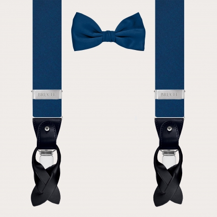 Coordinated suspenders and bow tie in ultramarine blue silk satin