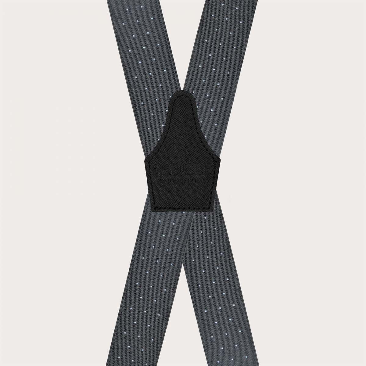 Grey polka dot elastic suspenders with 4 clips