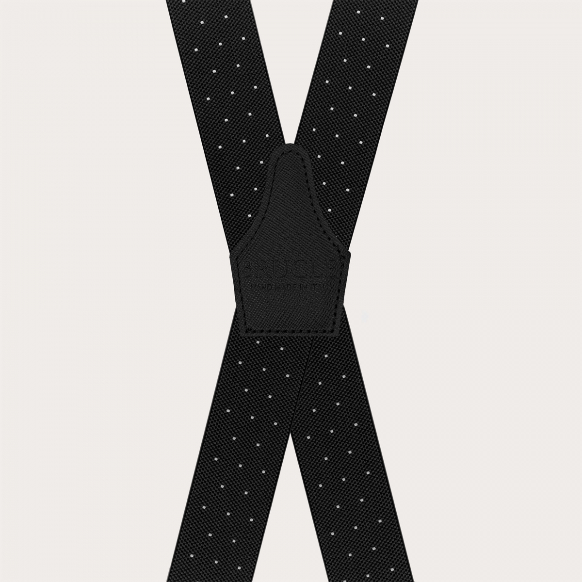 Black X-shaped suspenders with polka dots, unisex, elastic, with clips