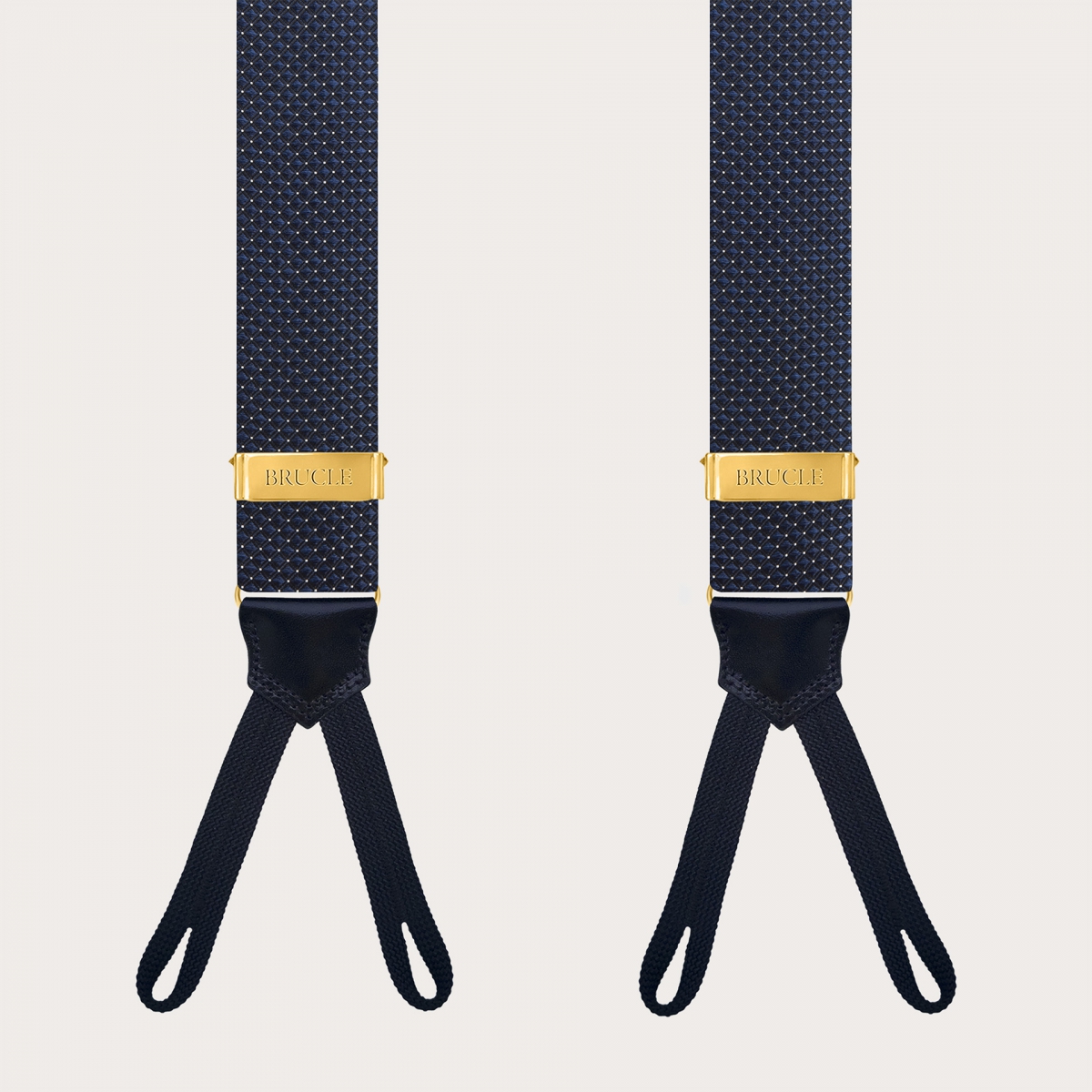 Men's Blue Pin-Dot Silk Suspenders for Buttons with Gold Adjusters