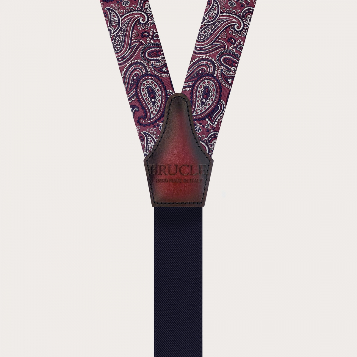 Bordeaux Paisley Suspenders for Buttons with Gold Adjusters