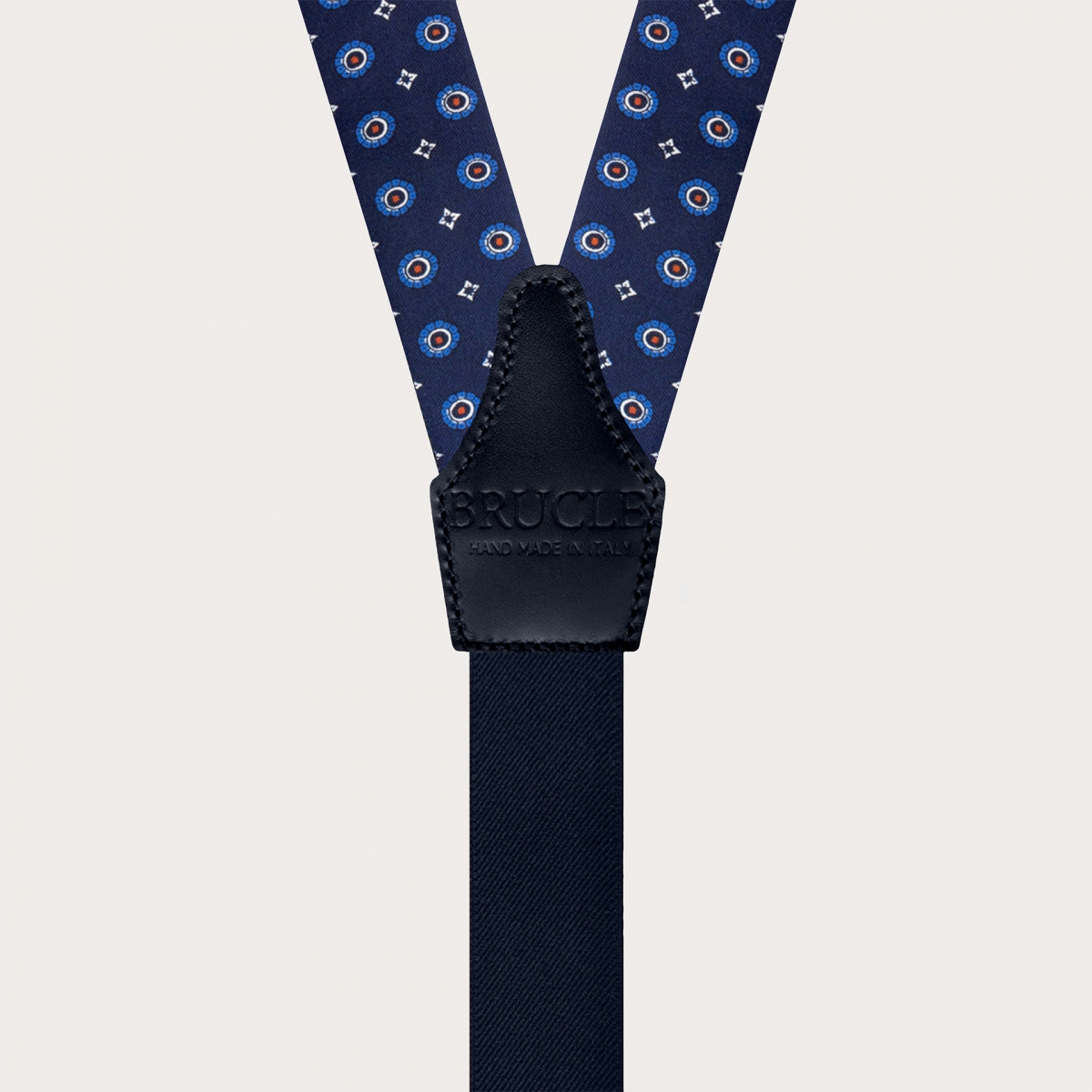 Blue Silk Floral Suspenders with Button Tabs and Gold Metal Parts