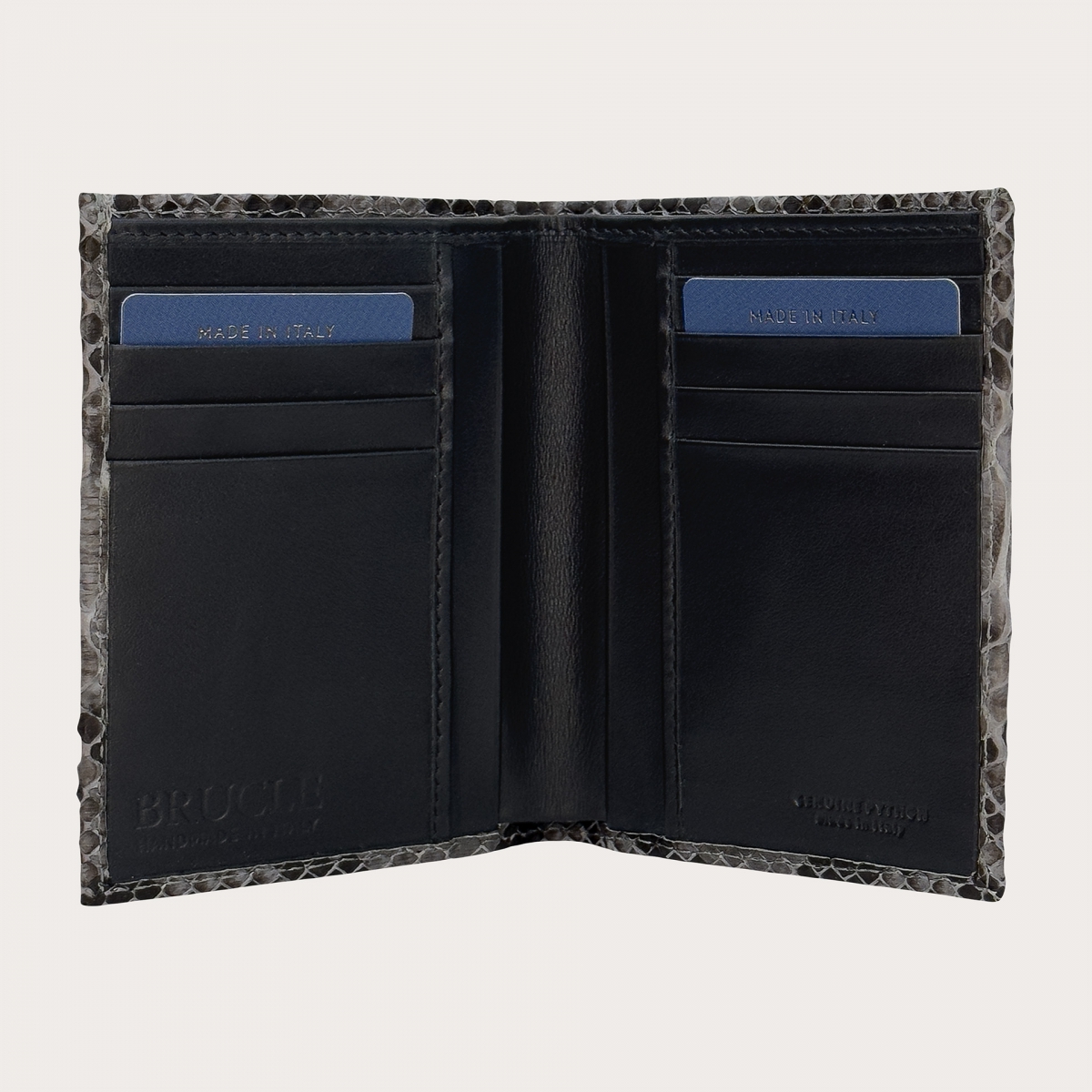 Vertical wallet in dusty blue python