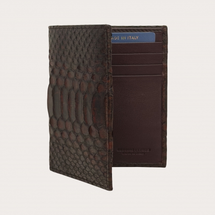 Dark brown vertical wallet in python leather