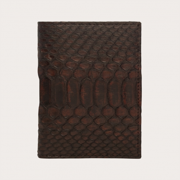 Dark brown vertical wallet in python leather