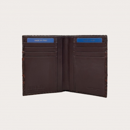 Dark brown vertical wallet in python leather