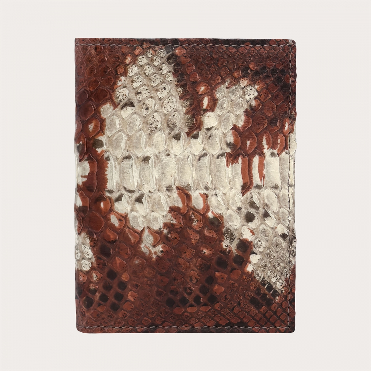 Vertical wallet in brown cognac and white python