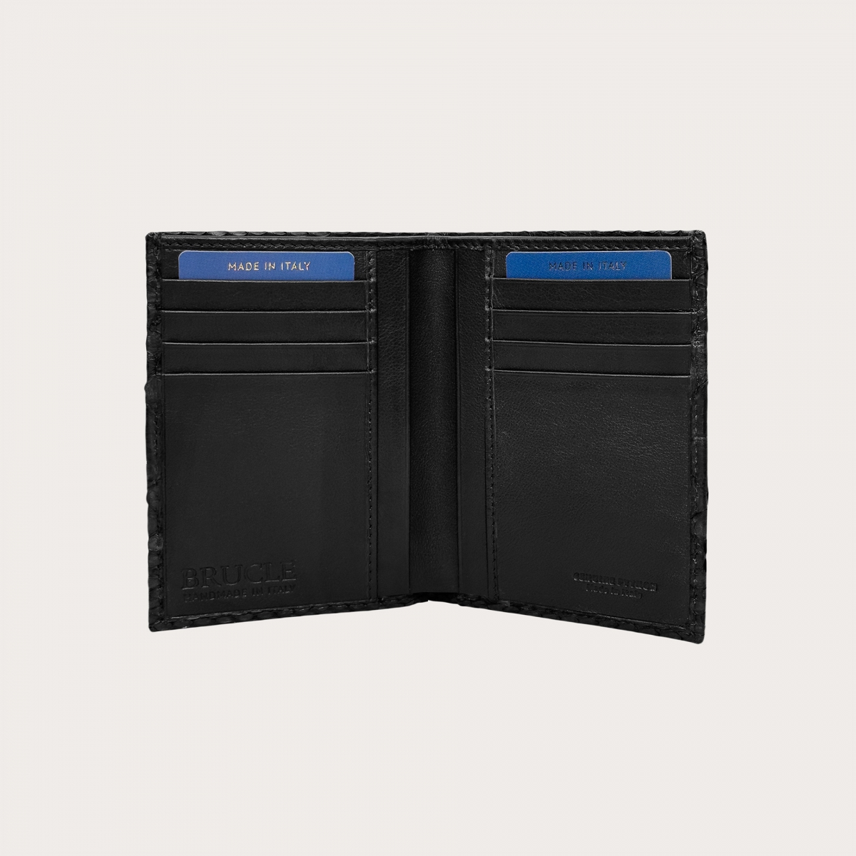 Vertical wallet in black python leather