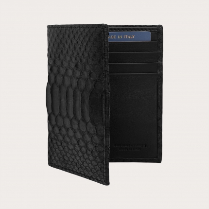 Portefeuille vertical en cuir de python noir