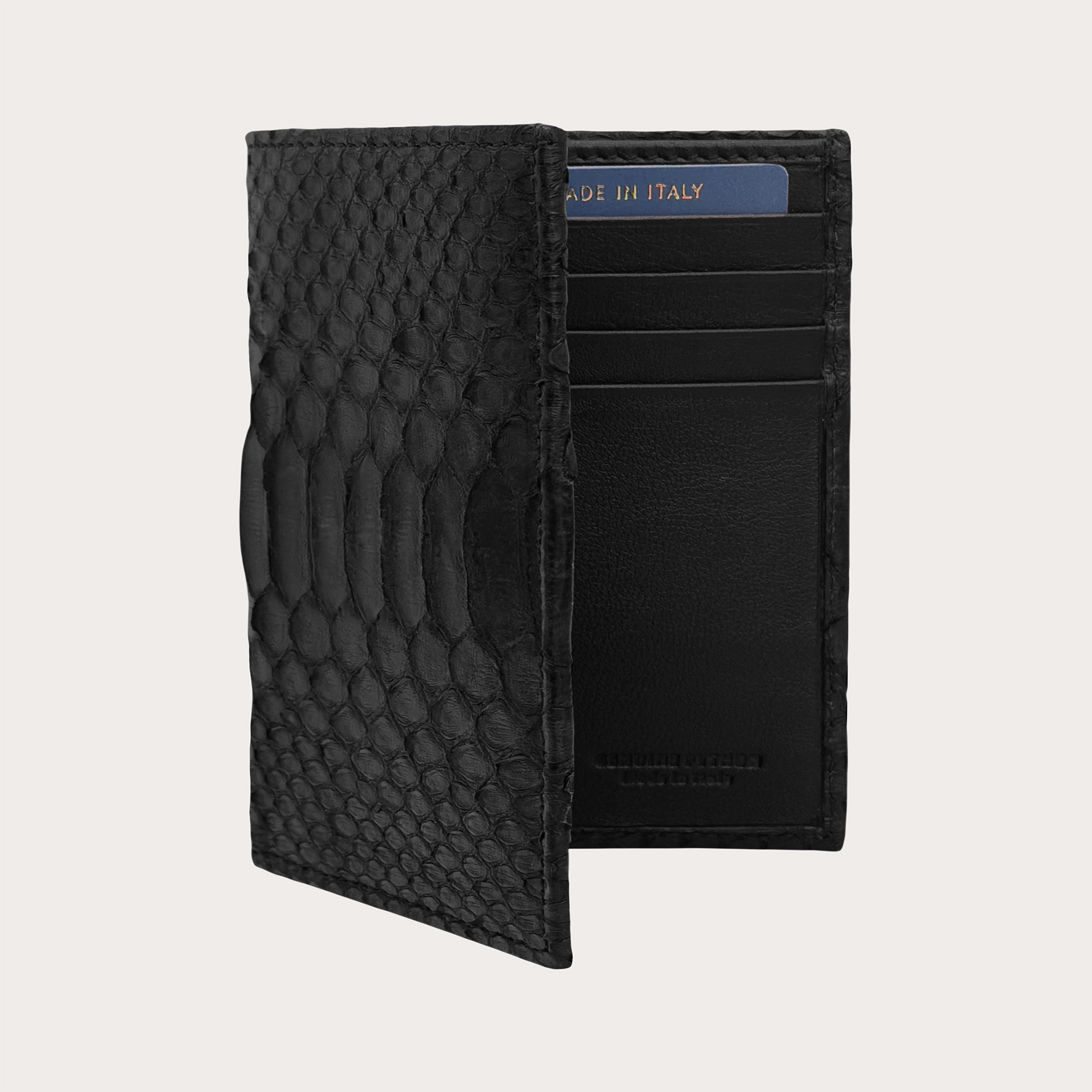 Vertical wallet in black python leather