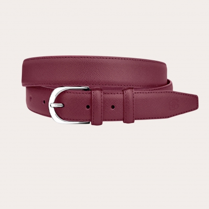 Cintura unisex in pelle saffiano bordeaux