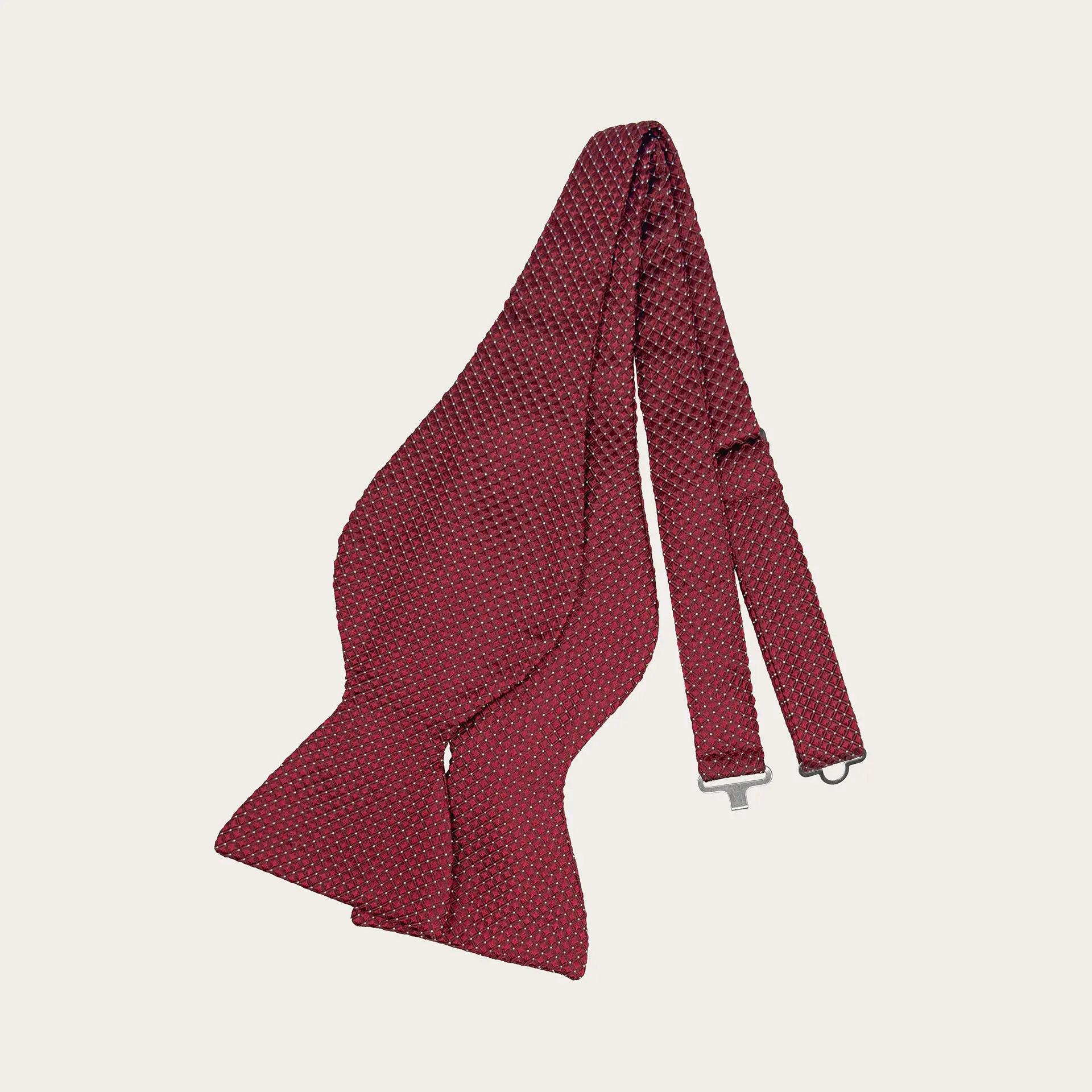 Self-tie burgundy bow tie with stick pin