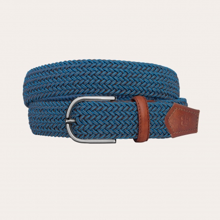 Braided nickel free elastic belt, melange blue and brown